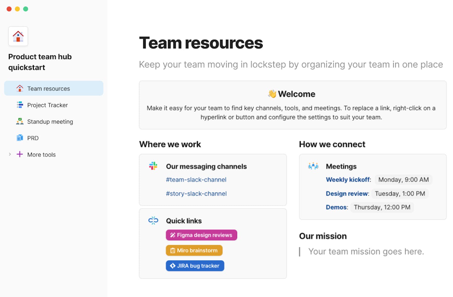 Coda Team hub template actual UI screenshot