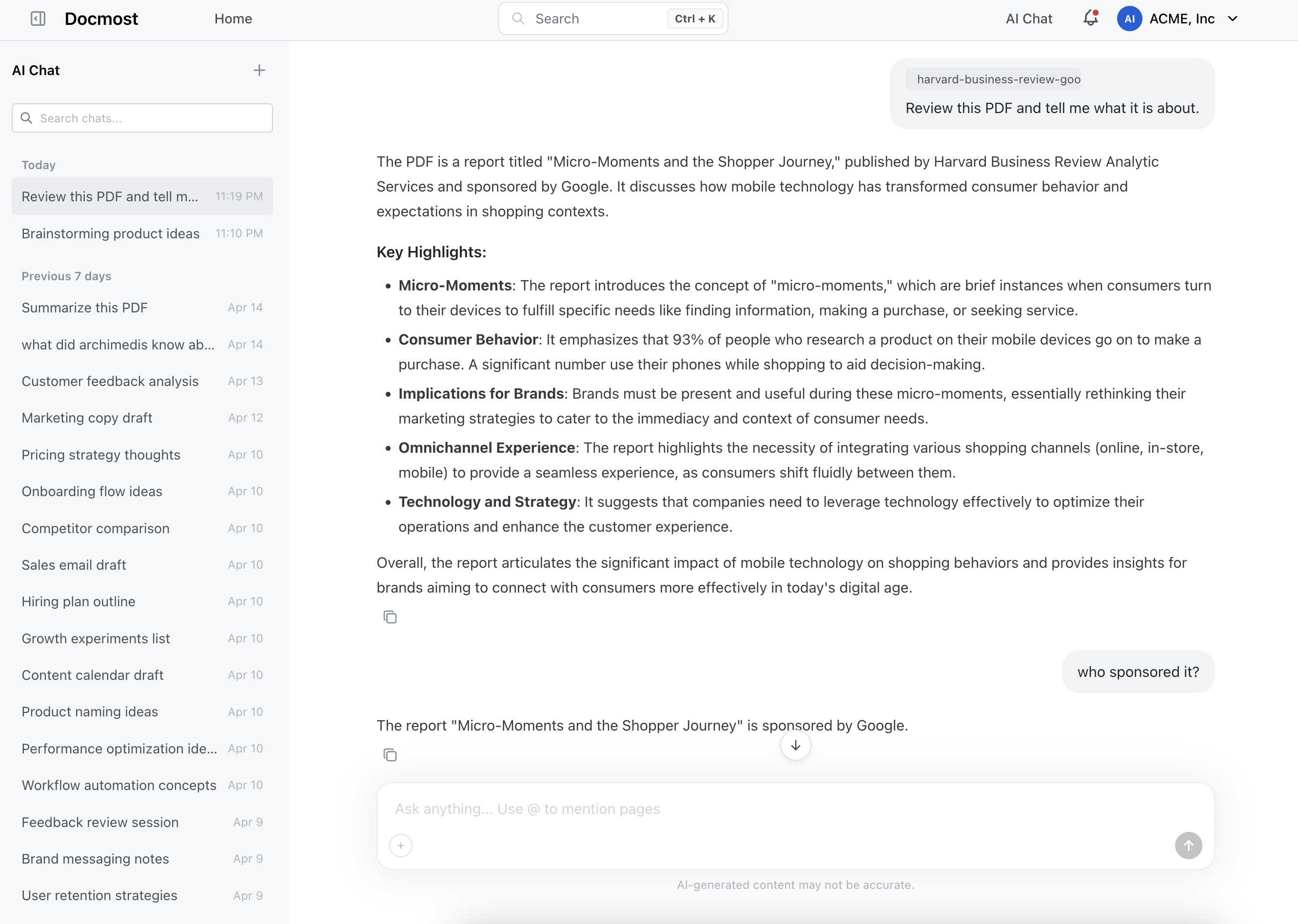 Docmost AI chat with wiki actual UI screenshot