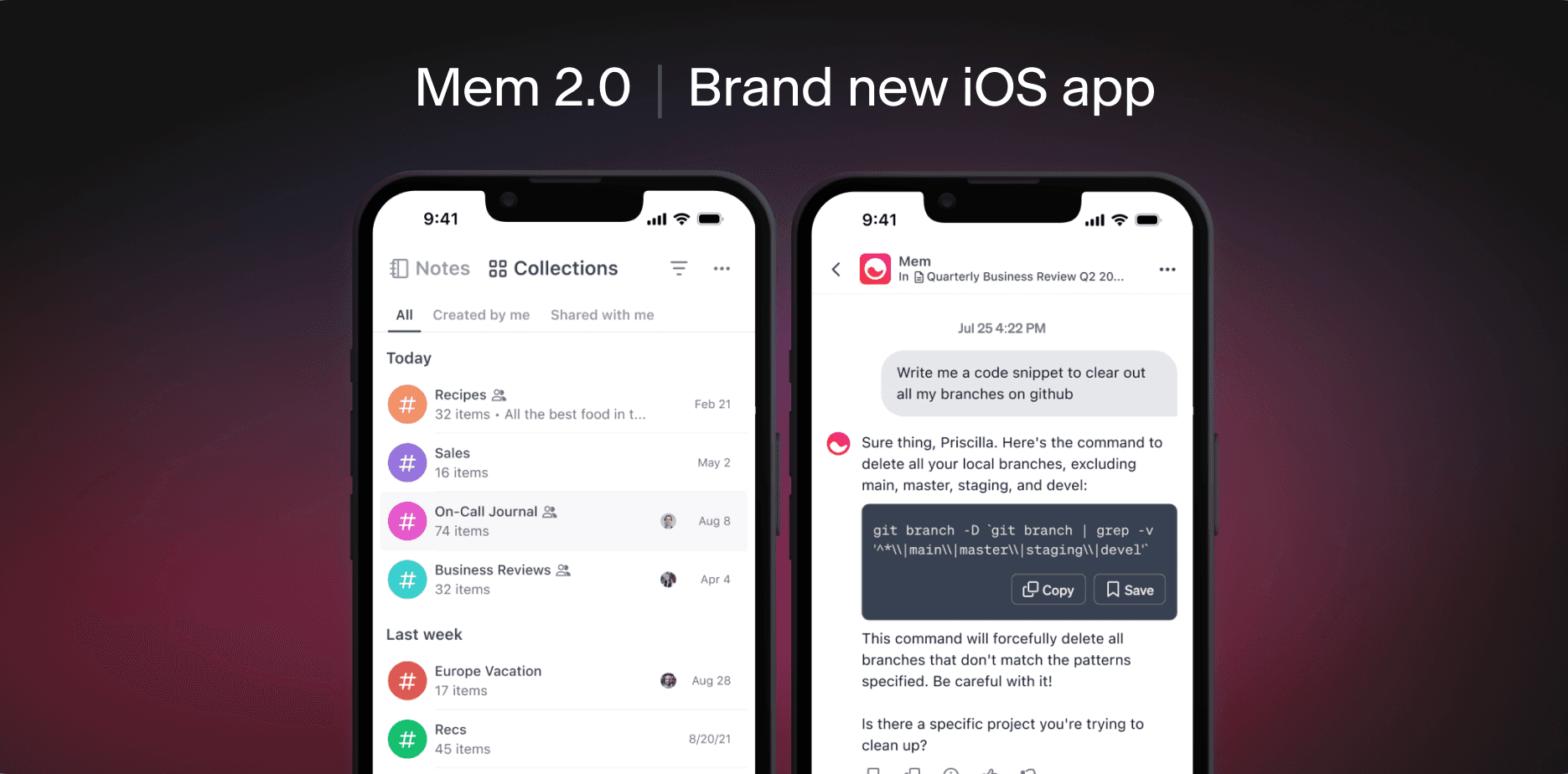 Mem iOS note capture actual UI screenshot
