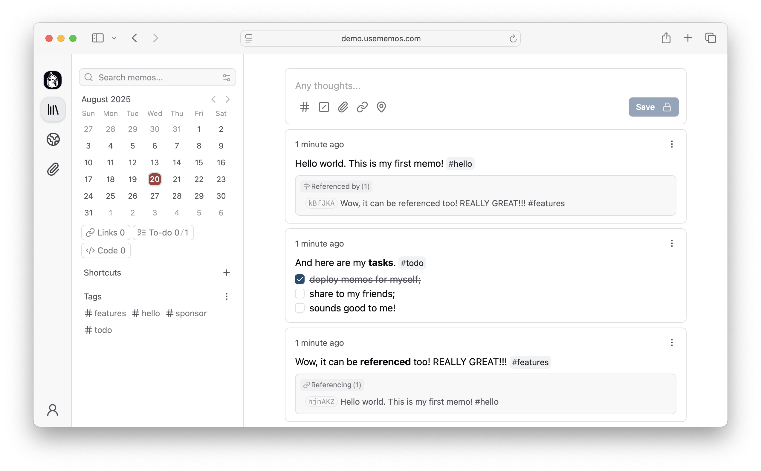 Memos Timeline capture actual UI screenshot
