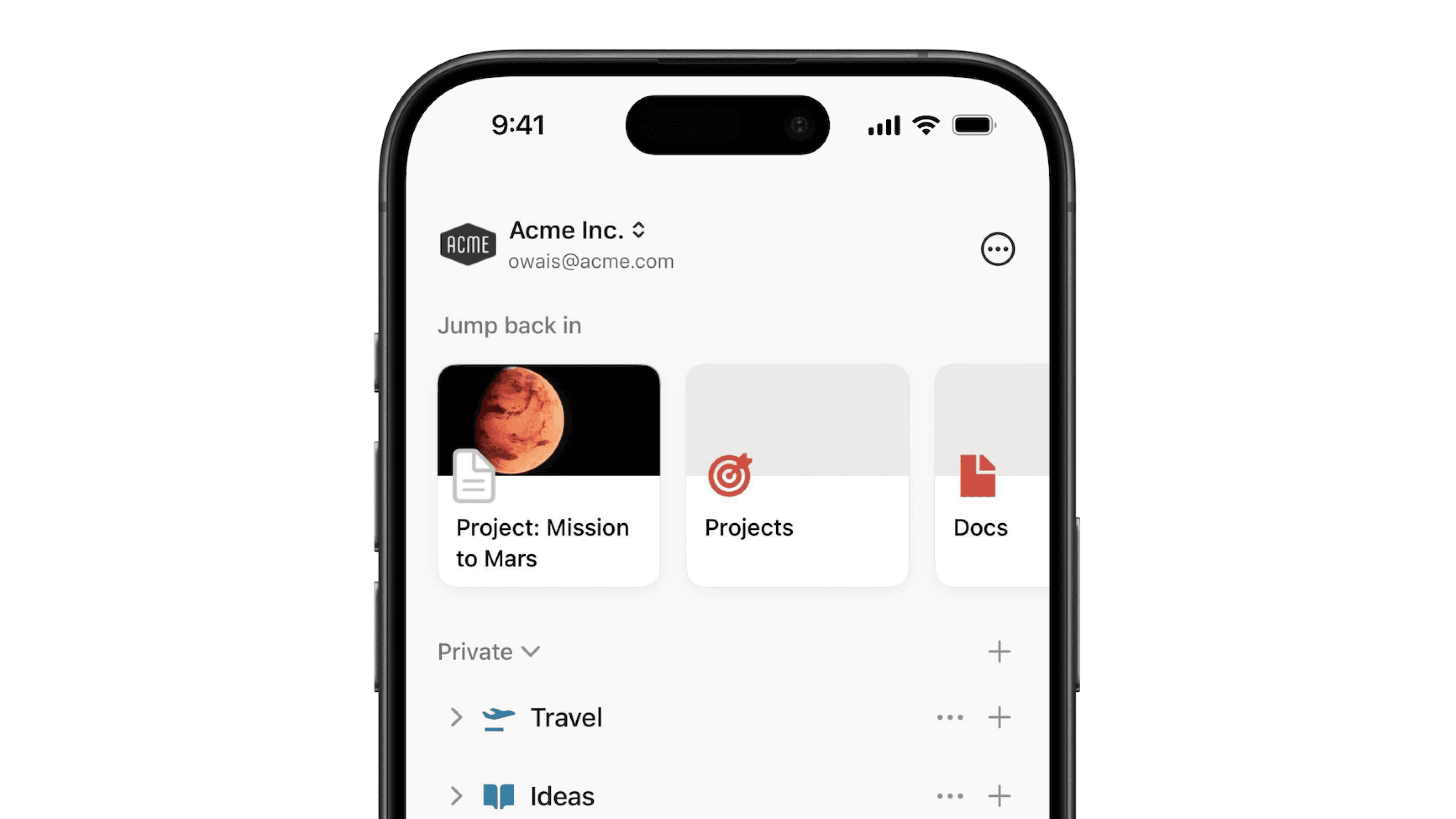 Notion Mobile workspace switcher actual UI screenshot