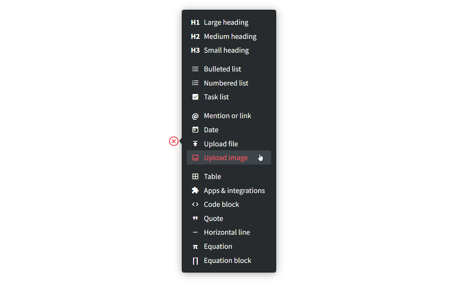 Nuclino Insert image in editor actual UI screenshot