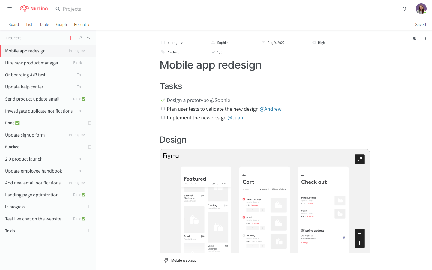 Nuclino Recent view actual UI screenshot