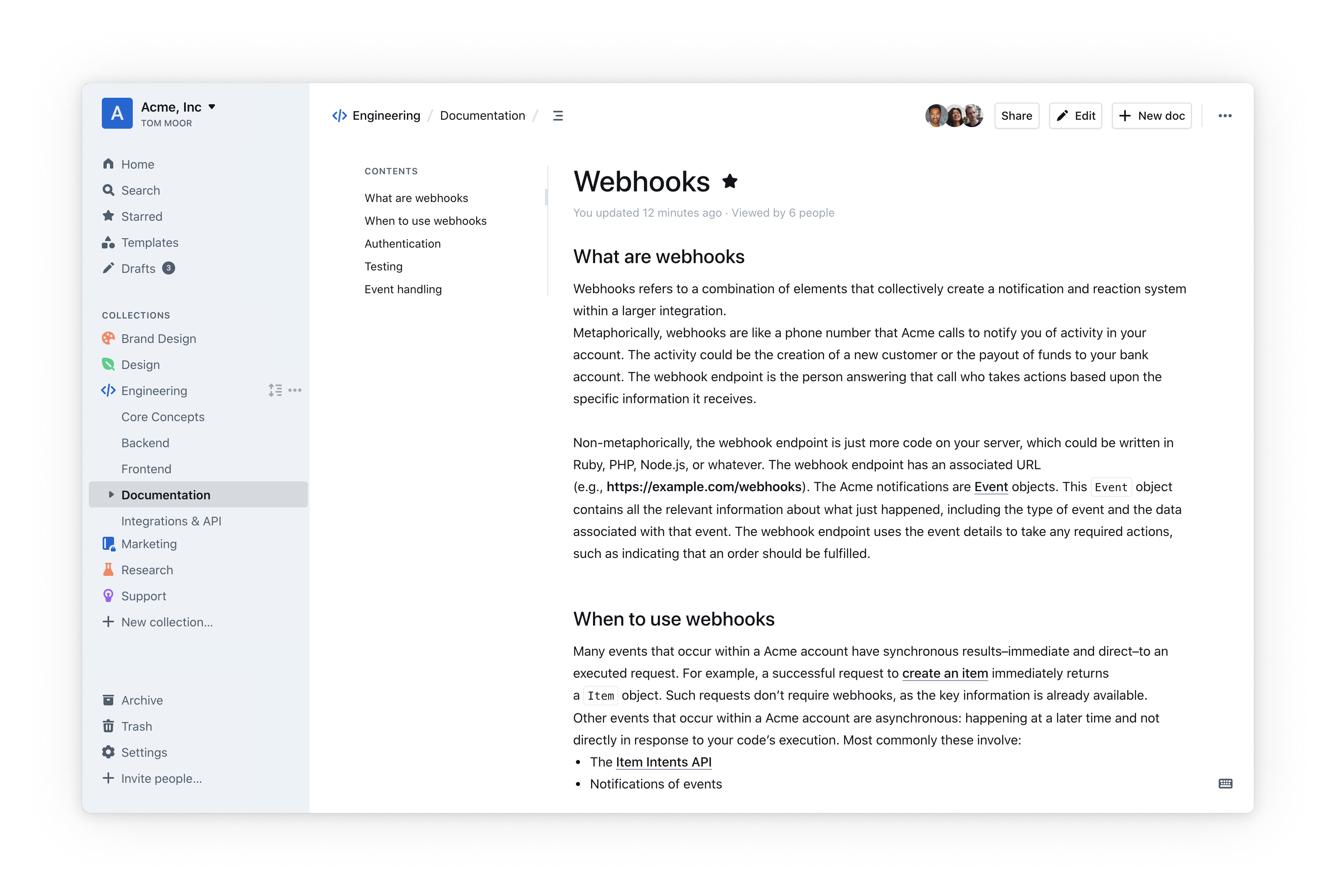 Outline Collaborative wiki UI actual UI screenshot