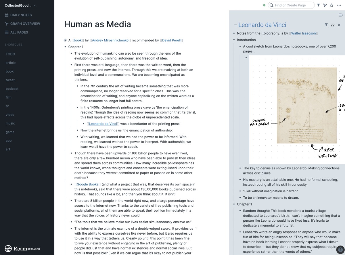 Roam Research Right sidebar actual UI screenshot