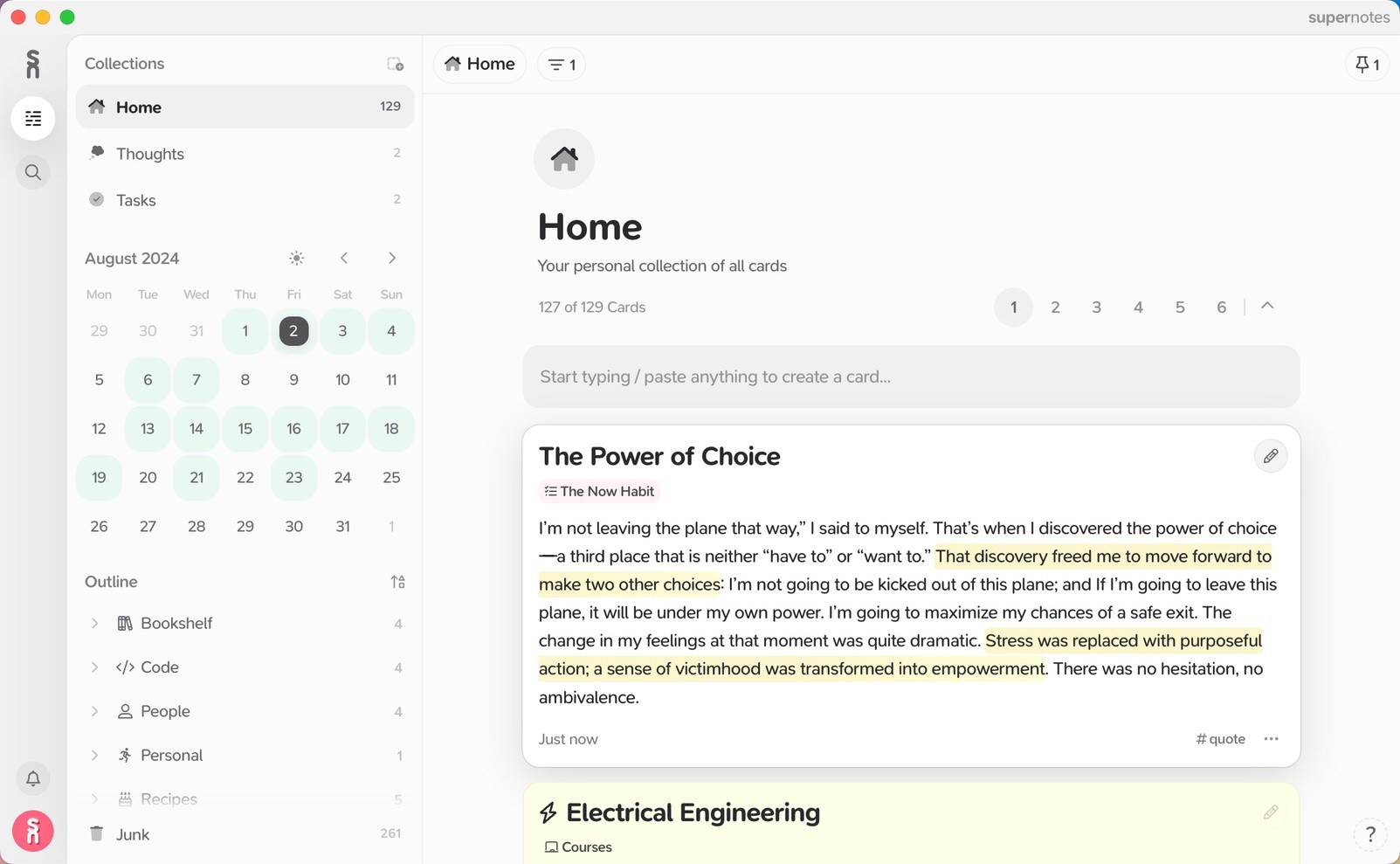 Supernotes Notecard walkthrough actual UI screenshot