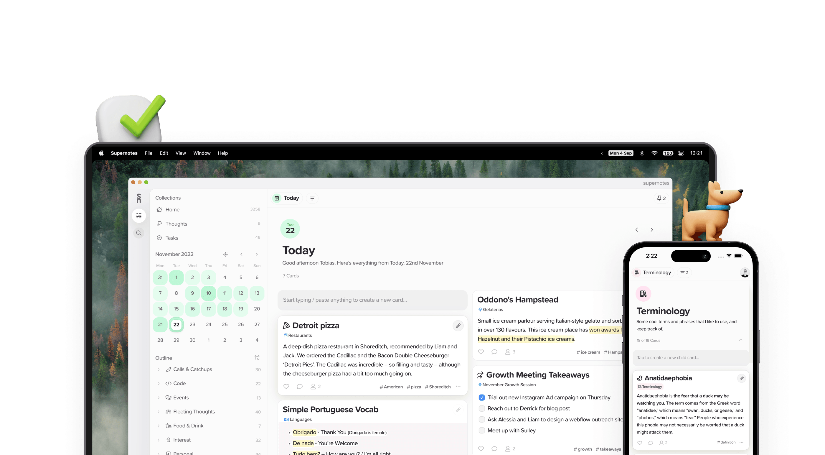 Supernotes Cross-device card UI actual UI screenshot