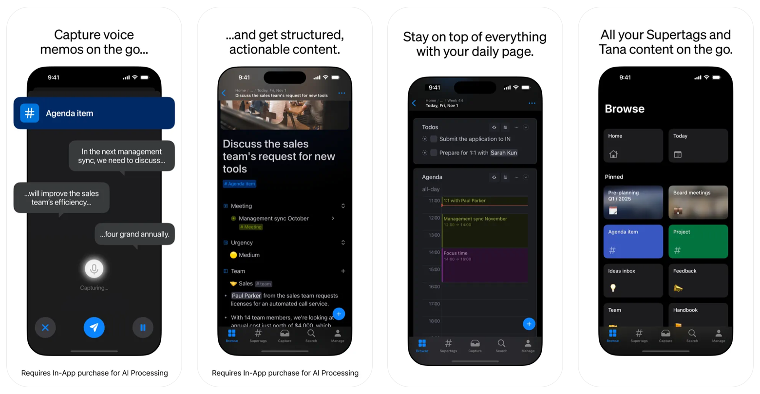Tana Mobile capture actual UI screenshot